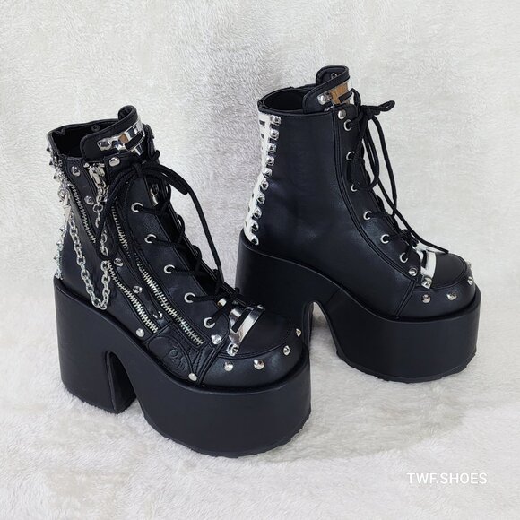 Camel Platform Block Heel Goth Ankle Boots - Picture 6 of 11